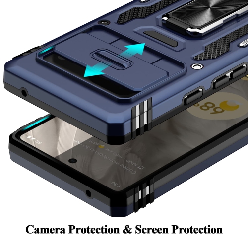 Google Pixel 7A Case,Multi-Functional Ultra Slim Pixel 7A Case with Sliding Camera Cover & Magnetic Kickstand Shockproof Protective Phone Case for