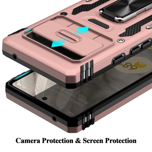 Google Pixel 7A Case,Multi-Functional Ultra Slim Pixel 7A Case with Sliding Camera Cover & Magnetic Kickstand Shockproof Protective Phone Case for