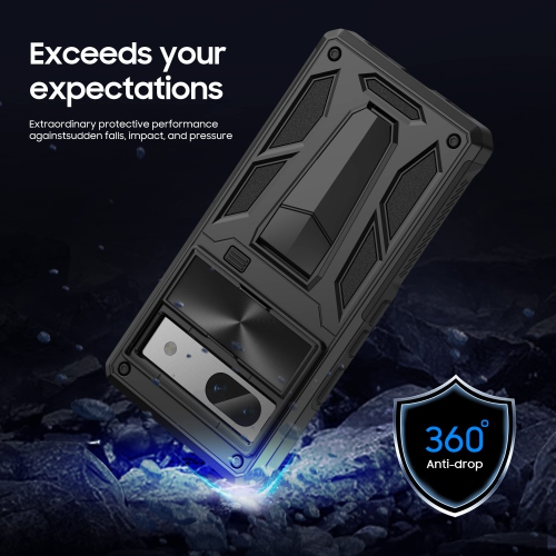 Military Armor Series Case for Google Pixel 7A?Build-in Kickstand & Camera Protection Sliding Cover with Screen Protector -