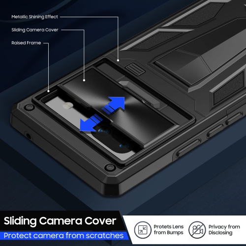 Military Armor Series Case for Google Pixel 7A?Build-in Kickstand & Camera Protection Sliding Cover with Screen Protector -