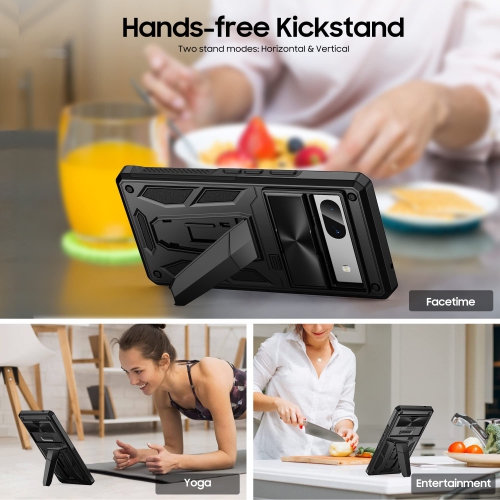 Military Armor Series Case for Google Pixel 7A?Build-in Kickstand & Camera Protection Sliding Cover with Screen Protector -