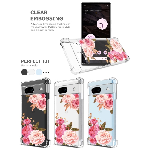 Étui floral transparent pour Pixel 7a avec 2 protecteurs d’écran pour femmes/filles, étui Flower Phone pour Google Pixel 7a, joli étui souple