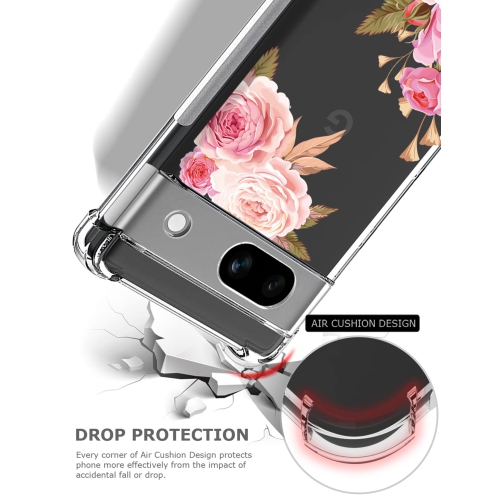 Étui floral transparent pour Pixel 7a avec 2 protecteurs d’écran pour femmes/filles, étui Flower Phone pour Google Pixel 7a, joli étui souple