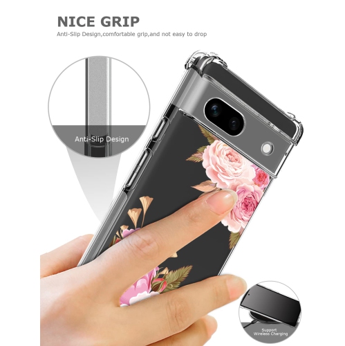 Étui floral transparent pour Pixel 7a avec 2 protecteurs d’écran pour femmes/filles, étui Flower Phone pour Google Pixel 7a, joli étui souple