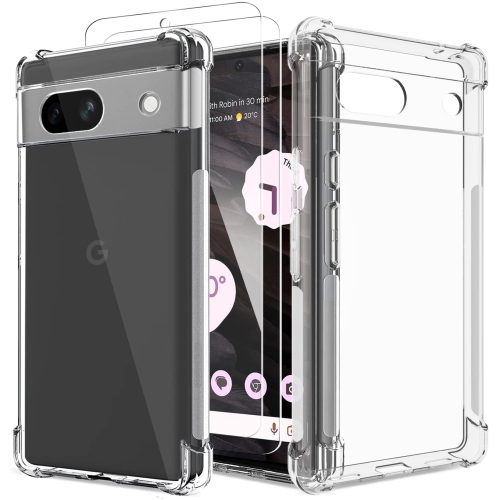 Clear Case for Pixel 7a with 2 Screen Protector,Phone Cover for Google Pixel 7a,Pretty Design Soft Cute Drop Proof Protective Bumper Case,Crystal