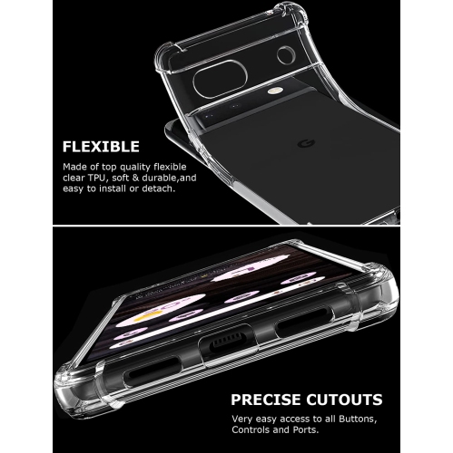 Clear Case for Pixel 7a with 2 Screen Protector,Phone Cover for Google Pixel 7a,Pretty Design Soft Cute Drop Proof Protective Bumper Case,Crystal