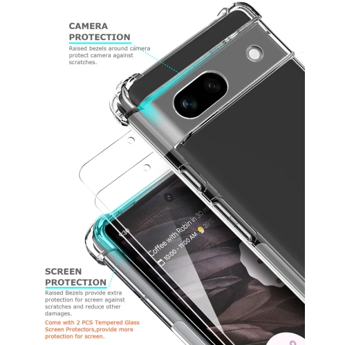 Clear Case for Pixel 7a with 2 Screen Protector,Phone Cover for Google Pixel 7a,Pretty Design Soft Cute Drop Proof Protective Bumper Case,Crystal