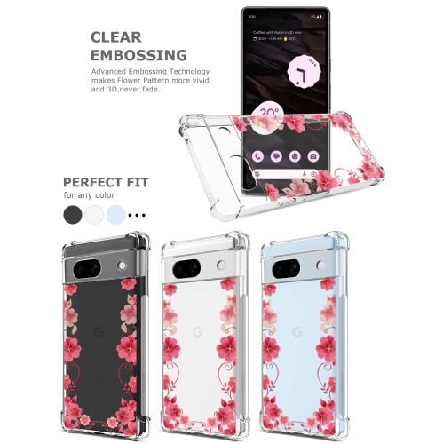 Floral Clear Case for Pixel 7a with 2 Screen Protector for Women/Girls,Flower Phone Cover for Google Pixel 7a,Pretty Design Soft Cute Drop Proof