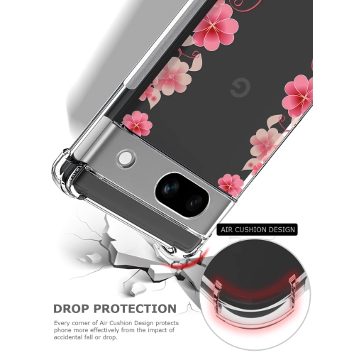 Floral Clear Case for Pixel 7a with 2 Screen Protector for Women/Girls,Flower Phone Cover for Google Pixel 7a,Pretty Design Soft Cute Drop Proof