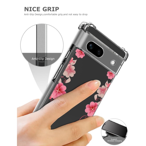 Floral Clear Case for Pixel 7a with 2 Screen Protector for Women/Girls,Flower Phone Cover for Google Pixel 7a,Pretty Design Soft Cute Drop Proof