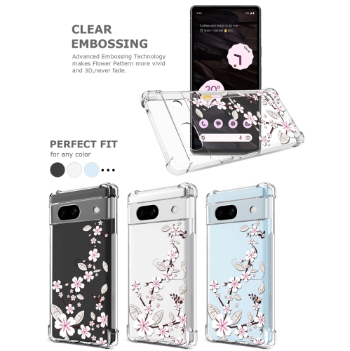Floral Clear Case for Pixel 7a with 2 Screen Protector for Women/Girls,Flower Phone Cover for Google Pixel 7a,Pretty Design Soft Cute Drop Proof
