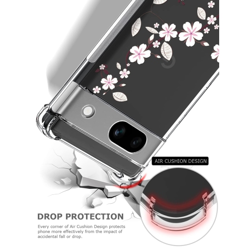 Floral Clear Case for Pixel 7a with 2 Screen Protector for Women/Girls,Flower Phone Cover for Google Pixel 7a,Pretty Design Soft Cute Drop Proof