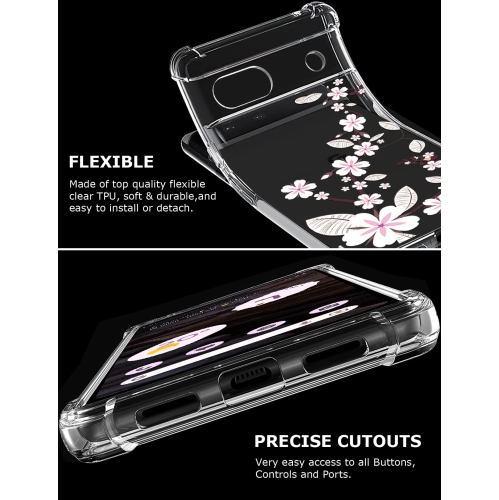 Floral Clear Case for Pixel 7a with 2 Screen Protector for Women/Girls,Flower Phone Cover for Google Pixel 7a,Pretty Design Soft Cute Drop Proof