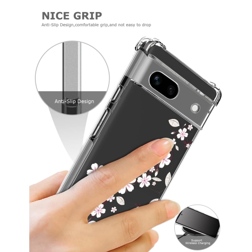 Floral Clear Case for Pixel 7a with 2 Screen Protector for Women/Girls,Flower Phone Cover for Google Pixel 7a,Pretty Design Soft Cute Drop Proof