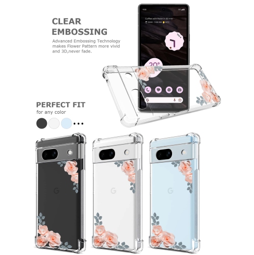 Floral Clear Case for Pixel 7a with 2 Screen Protector for Women/Girls,Flower Phone Cover for Google Pixel 7a,Pretty Design Soft Cute Drop Proof