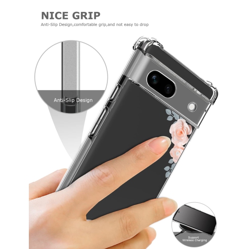 Floral Clear Case for Pixel 7a with 2 Screen Protector for Women/Girls,Flower Phone Cover for Google Pixel 7a,Pretty Design Soft Cute Drop Proof