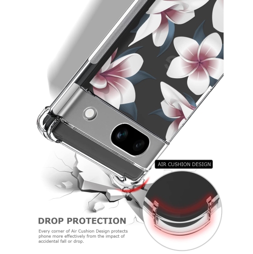 Étui floral transparent pour Pixel 7a avec 2 protecteurs d’écran pour femmes/filles, étui Flower Phone pour Google Pixel 7a, joli étui protecteur