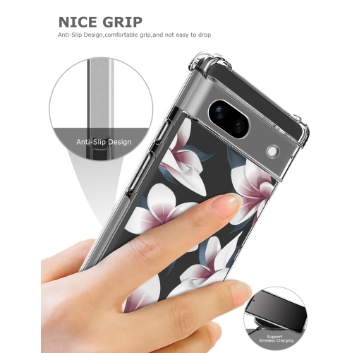 Étui floral transparent pour Pixel 7a avec 2 protecteurs d’écran pour femmes/filles, étui Flower Phone pour Google Pixel 7a, joli étui protecteur