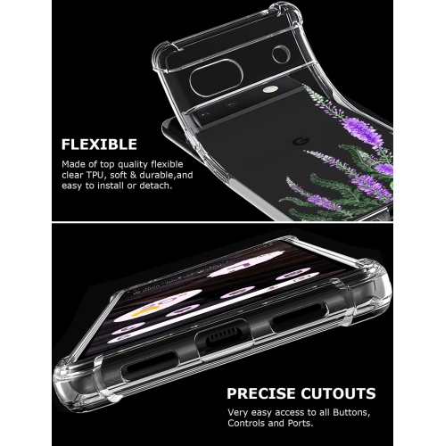 Floral Clear Case for Pixel 7a with 2 Screen Protector for Women/Girls,Flower Phone Cover for Google Pixel 7a,Pretty Design Soft Cute Drop Proof