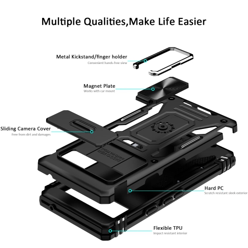 Google Pixel 7A Case with Slide Camera Cover Drop Tested Military Grade Heavy Duty Protective Durable Sturdy Rotate Ring Kickstand Phone Case for