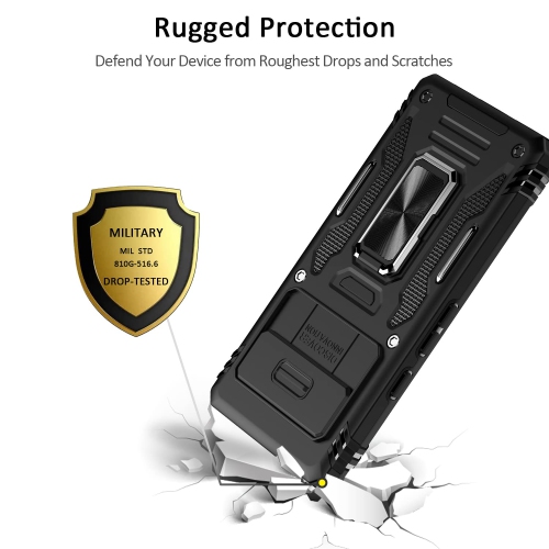 Google Pixel 7A Case with Slide Camera Cover Drop Tested Military Grade Heavy Duty Protective Durable Sturdy Rotate Ring Kickstand Phone Case for