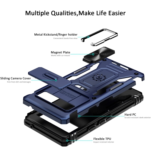 Google Pixel 7A Case with Slide Camera Cover Drop Tested Military Grade Heavy Duty Protective Durable Sturdy Rotate Ring Kickstand Phone Case for