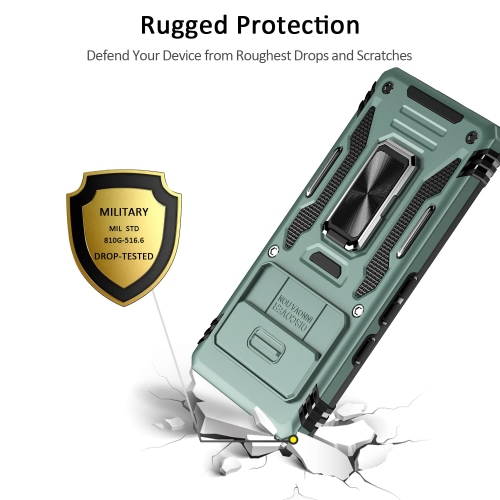 Google Pixel 7A Case with Slide Camera Cover Drop Tested Military Grade Heavy Duty Protective Durable Sturdy Rotate Ring Kickstand Phone Case for