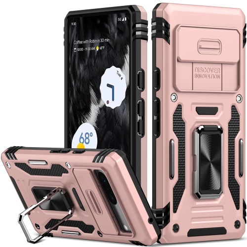 HLD  Google Pixel 7A Case \w Slide Camera Cover Drop Tested Military Grade Heavy Duty Protective Durable Sturdy Rotate Ring Kickstand Phone Case For
