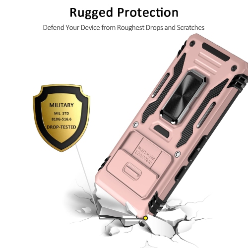 Google Pixel 7A Case with Slide Camera Cover Drop Tested Military Grade Heavy Duty Protective Durable Sturdy Rotate Ring Kickstand Phone Case for