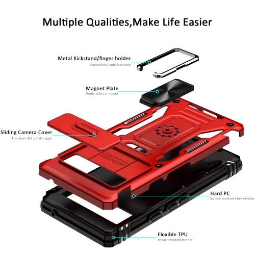 Google Pixel 7A Case with Slide Camera Cover Drop Tested Military Grade Heavy Duty Protective Durable Sturdy Rotate Ring Kickstand Phone Case for