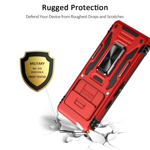 Google Pixel 7A Case with Slide Camera Cover Drop Tested Military Grade Heavy Duty Protective Durable Sturdy Rotate Ring Kickstand Phone Case for