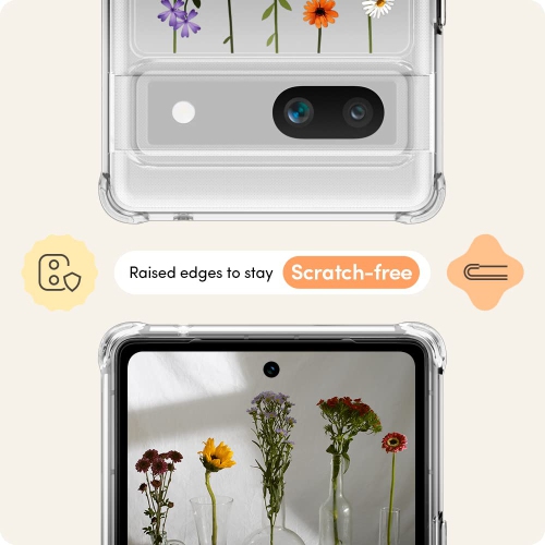 Compatible with Google Pixel 7a Case 5G, Clear with Cute Floral Design for Women, Slim Fit Profile - Flower Garden
