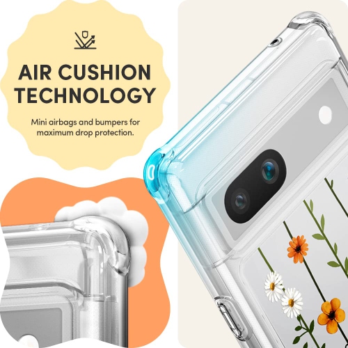 Compatible with Google Pixel 7a Case 5G, Clear with Cute Floral Design for Women, Slim Fit Profile - Flower Garden