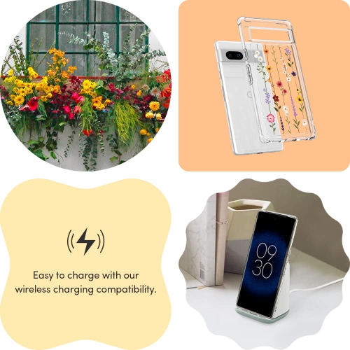 Compatible with Google Pixel 7a Case 5G, Clear with Cute Floral Design for Women, Slim Fit Profile - Flower Garden