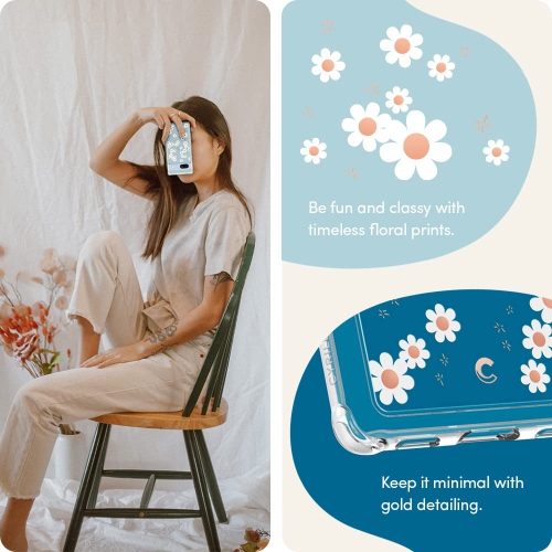 Compatible avec l’étui 5G pour Pixel 7a de Google, transparent avec cute Floral Design for Women, Slim Fit Profile - White Daisy