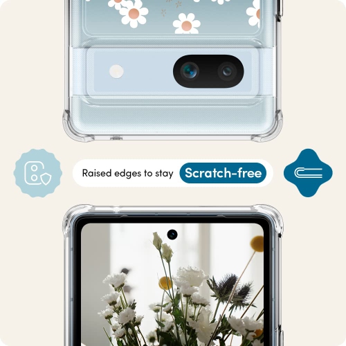 Compatible avec l’étui 5G pour Pixel 7a de Google, transparent avec cute Floral Design for Women, Slim Fit Profile - White Daisy