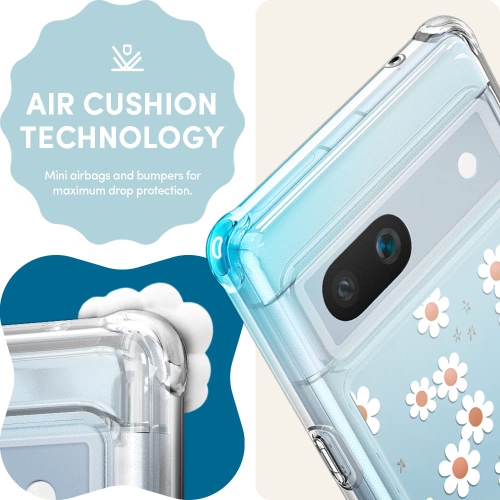Compatible avec l’étui 5G pour Pixel 7a de Google, transparent avec cute Floral Design for Women, Slim Fit Profile - White Daisy