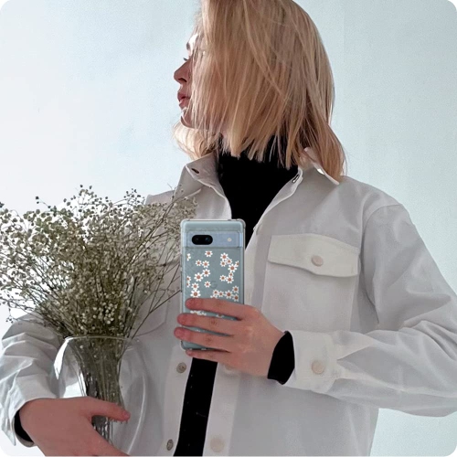 Compatible avec l’étui 5G pour Pixel 7a de Google, transparent avec cute Floral Design for Women, Slim Fit Profile - White Daisy
