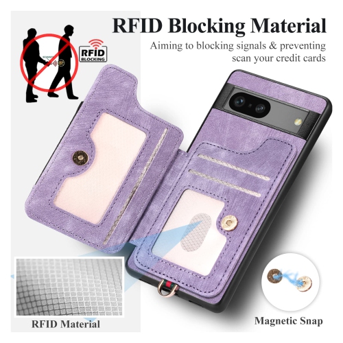 Leather Case for Google Pixel 7A with Card Holder, RFID Blocking Protective Purse Cover with Grip Ring Stand & Adjustable Wristlet Strap, Durable