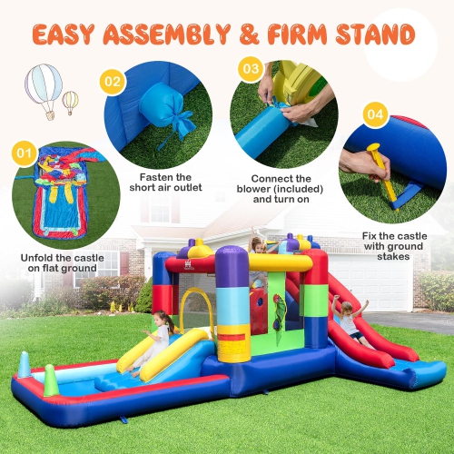 Costway Mutifunctional Kids Infalatable Bounce Castle with 50 Ocean Balls & 735W Blower