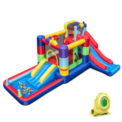 Costway Mutifunctional Kids Infalatable Bounce Castle with 50 Ocean Balls & 735W Blower