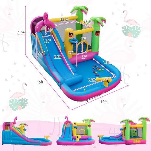 Costway Tropical Inflatable Bounce Castle for Backyard, Ocean Ball & 735W Blower Include