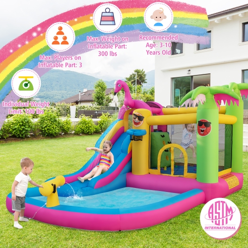 Costway Tropical Inflatable Bounce Castle for Backyard, Ocean Ball & 735W Blower Include