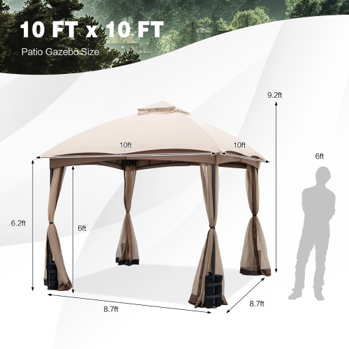 Costway 10x10 FT 2-Tier Patio Gazebo Canopy Netting Heavy-Duty Metal Easy-Setup Outdoor