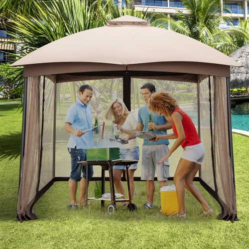 Costway 10x10 FT 2-Tier Patio Gazebo Canopy Netting Heavy-Duty Metal Easy-Setup Outdoor