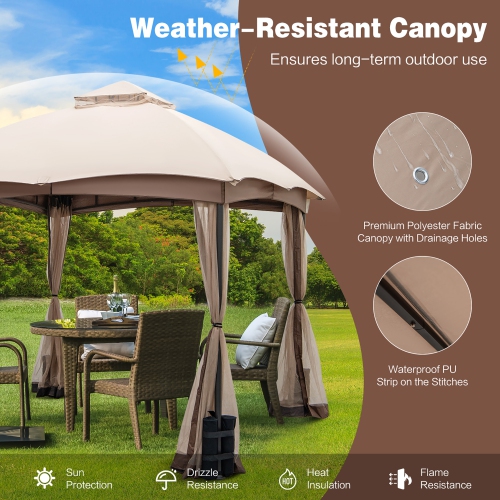Costway 10x10 FT 2-Tier Patio Gazebo Canopy Netting Heavy-Duty Metal Easy-Setup Outdoor