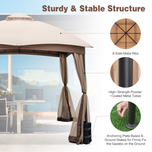 Costway 10x10 FT 2-Tier Patio Gazebo Canopy Netting Heavy-Duty Metal Easy-Setup Outdoor