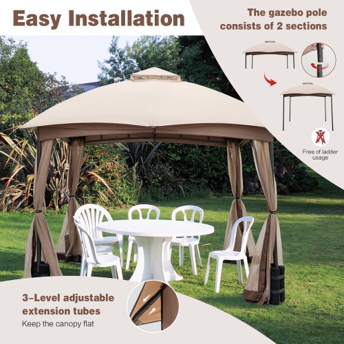 Costway 10x10 FT 2-Tier Patio Gazebo Canopy Netting Heavy-Duty Metal Easy-Setup Outdoor