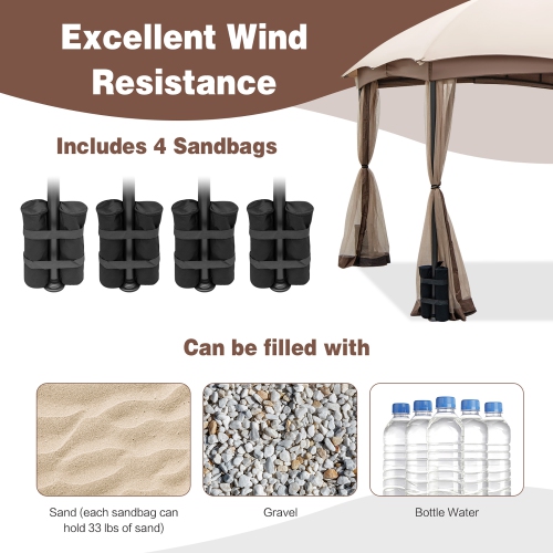 Costway 10x10 FT 2-Tier Patio Gazebo Canopy Netting Heavy-Duty Metal Easy-Setup Outdoor