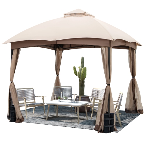 Costway 10x10 FT 2-Tier Patio Gazebo Canopy Netting Heavy-Duty Metal Easy-Setup Outdoor